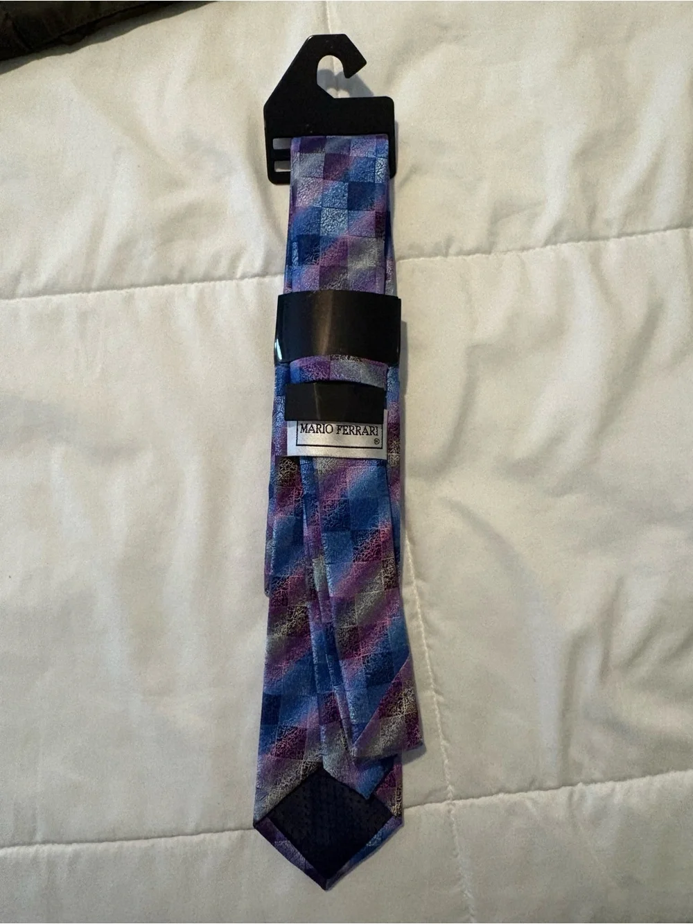 Mario Ferrari Tie Set Blue Purple Geometric Tie Pocket Square & Lapel Pin